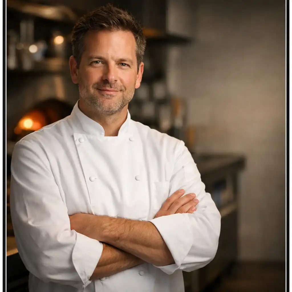 Portrait of the head chef in a modern restaurant kitchen